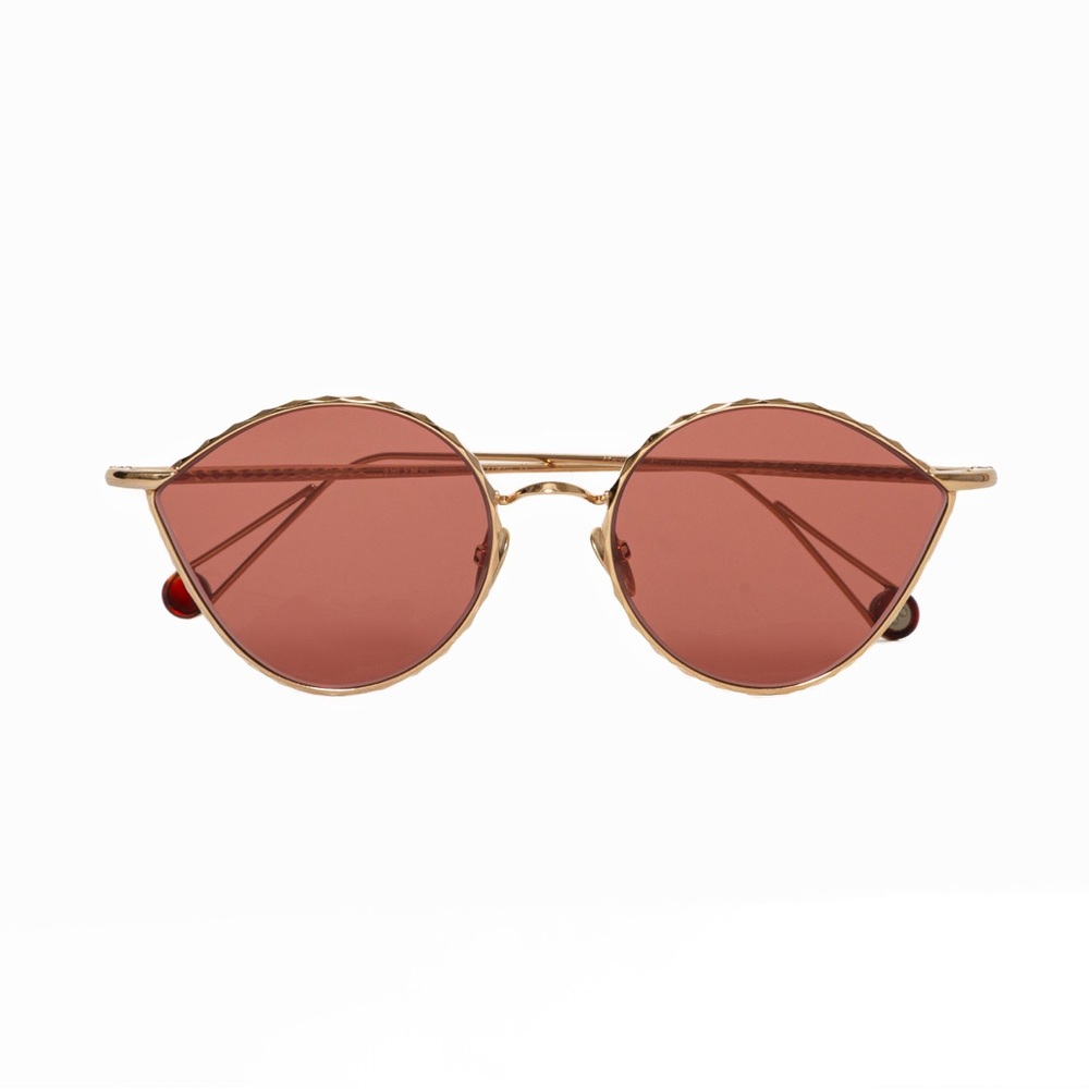 SOLD - AHLEM Place des Alpes Champagne Gold Cat Eye Sunglasses — Rosy Brwn Lens - Picture 2 of 15